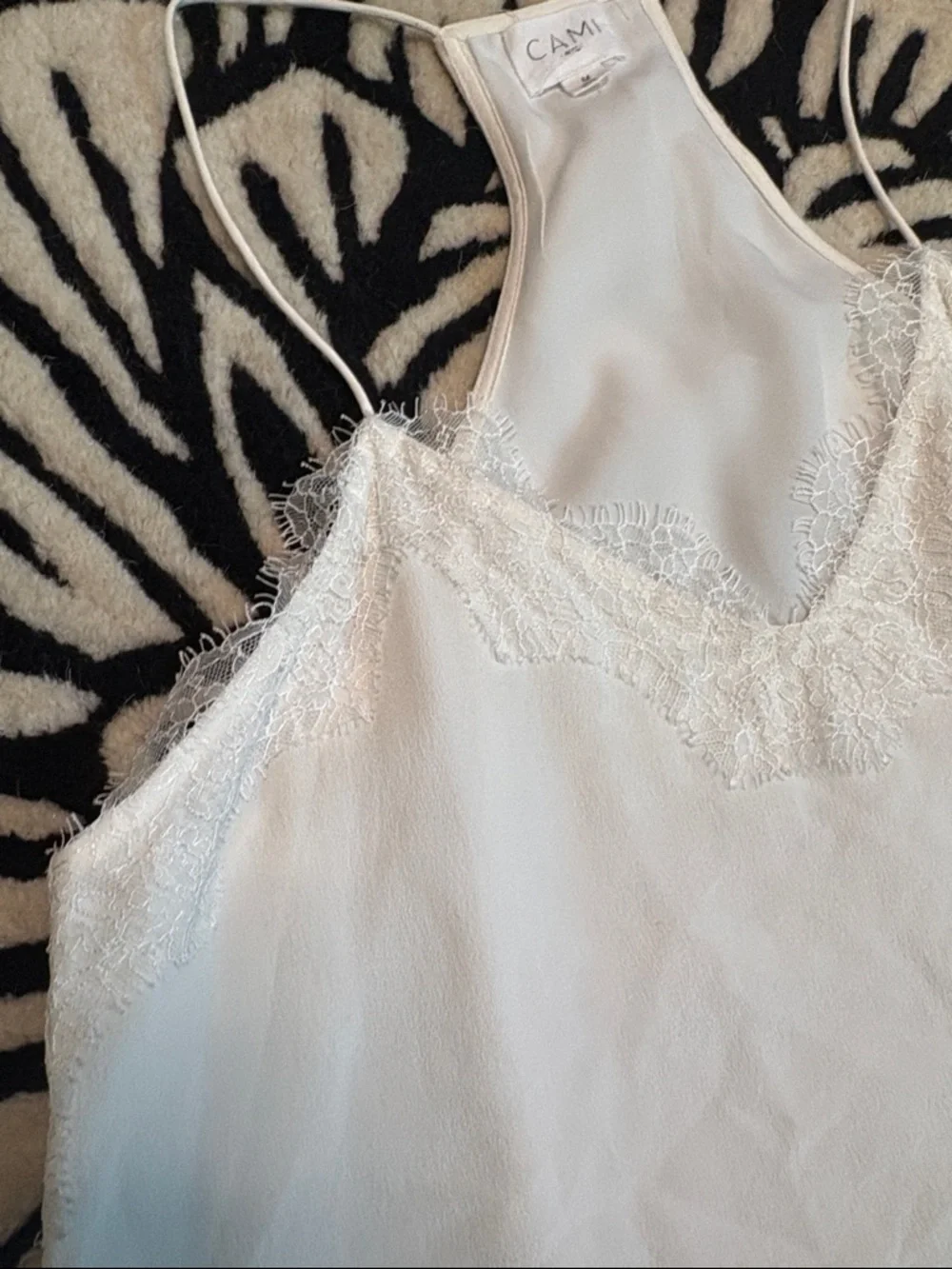 Cami NYC Cream Lace-Trim Racerback Silk Top - Picture 3 of 7